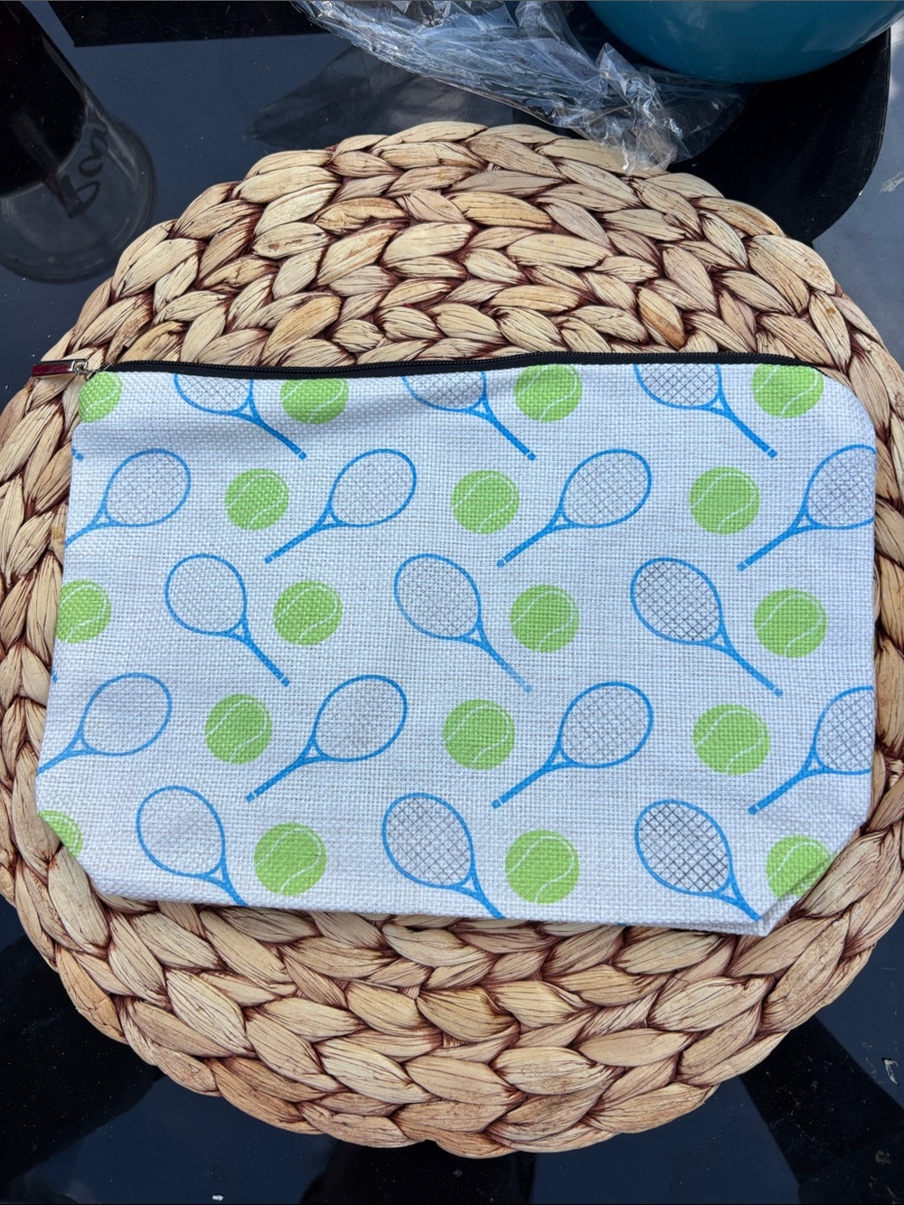 White green and blue Tennis Racket Print Cosmetic Bag